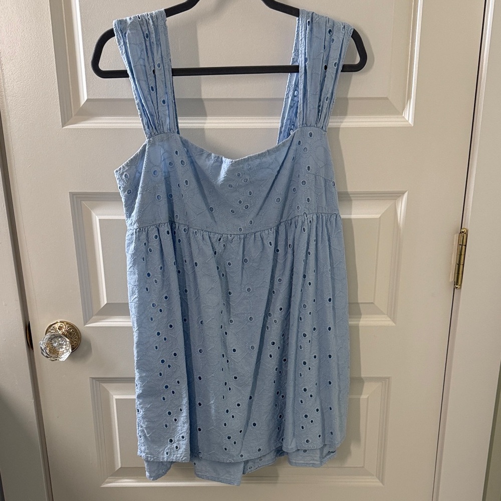 Urban Outfitters- Light Blue Eyelet Babydoll Romper - Picture 2 of 4